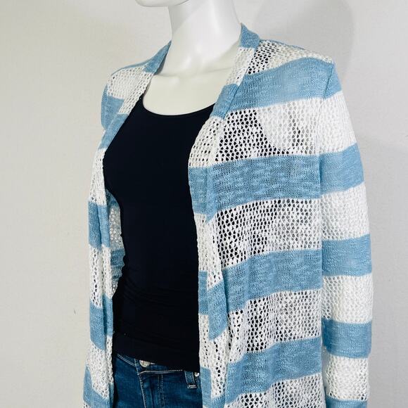 Retro Threads Cardigan Sweater Womens Large Blue White Open Knit Long Sleeves - Picture 8 of 13